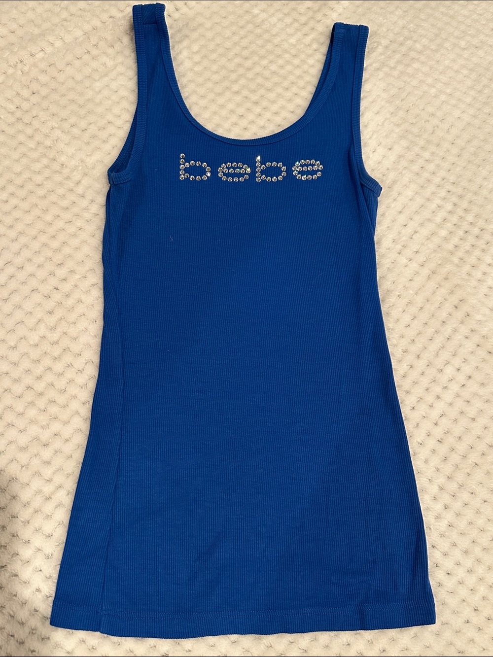bebe Royal Blue Rhinestone Logo Tank Dress